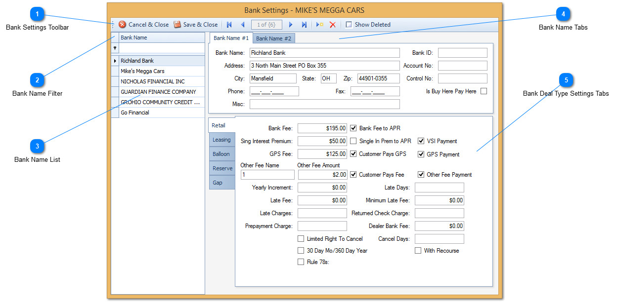 Bank Settings Window