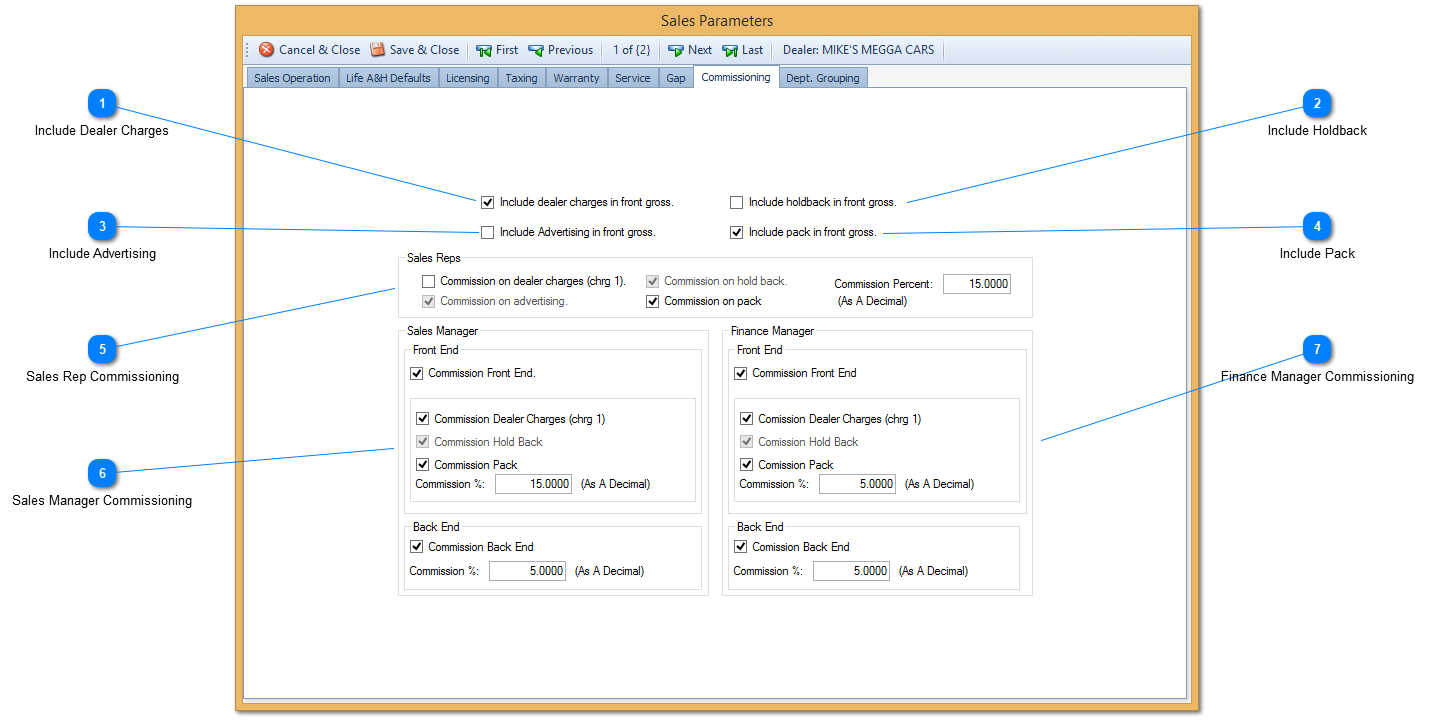 Commissioning Defaults Tab