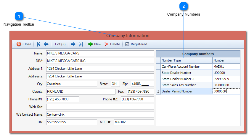 Company Information Window