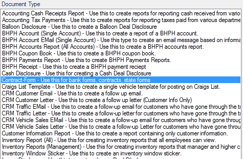 2. Document Type List