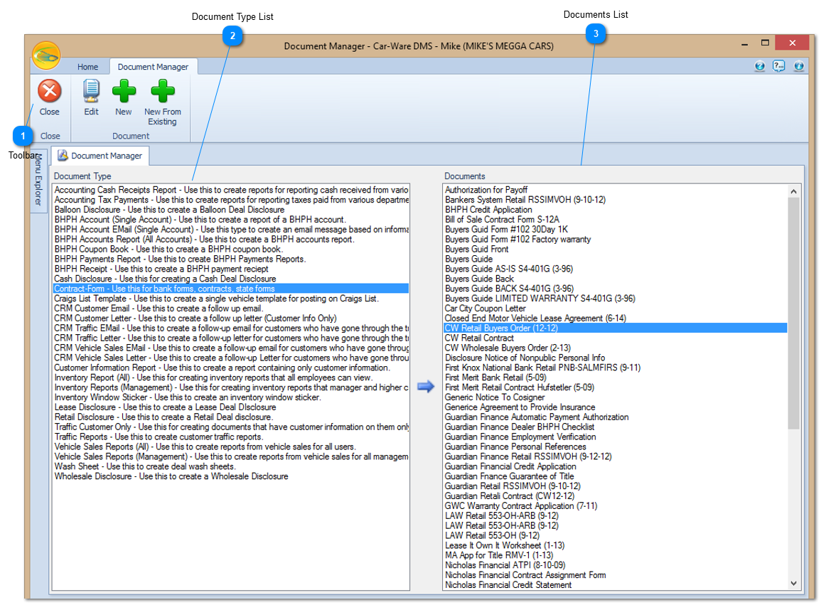 Document Manager Window