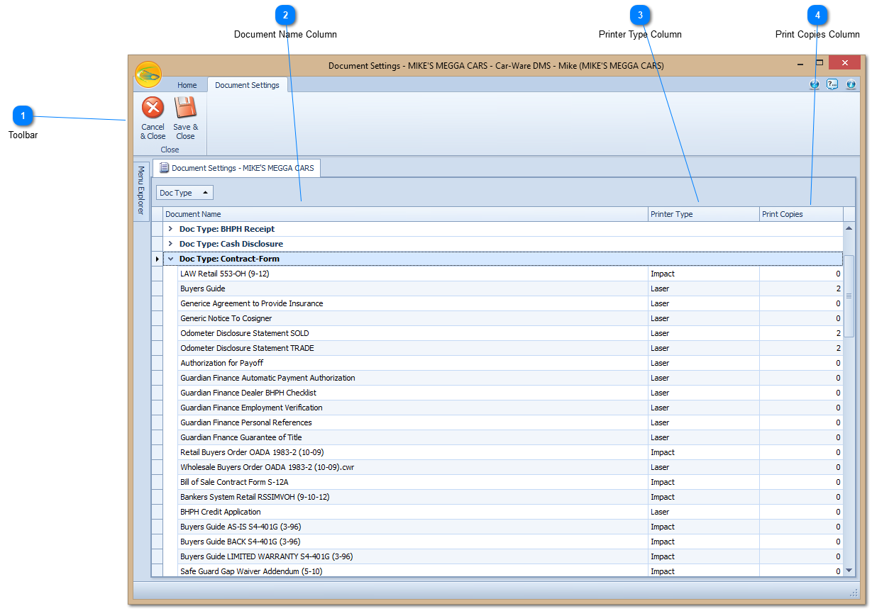 Document Settings Window