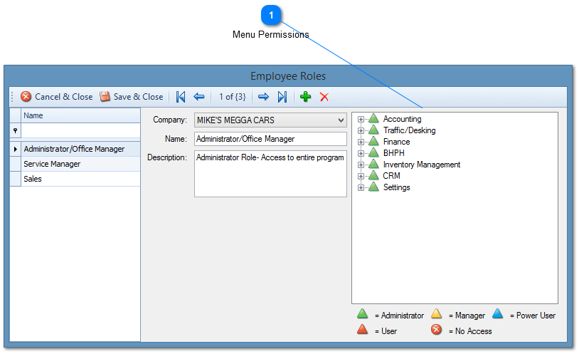 Employee Roles Window