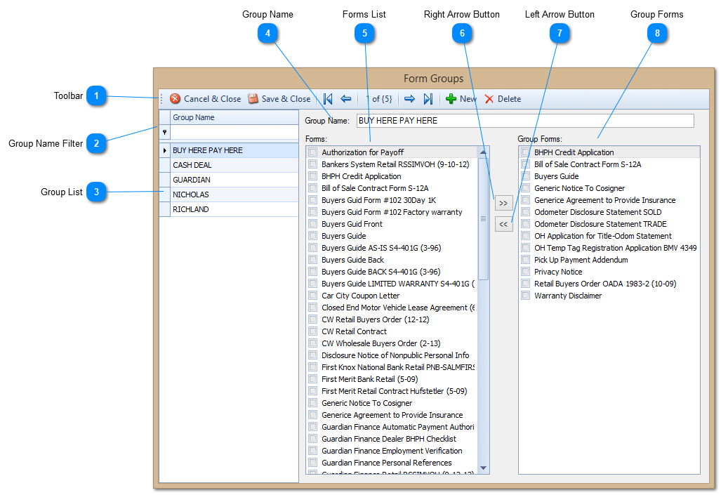 Form Groups window