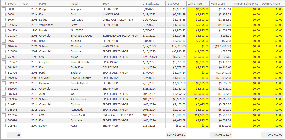 10. Inventory List