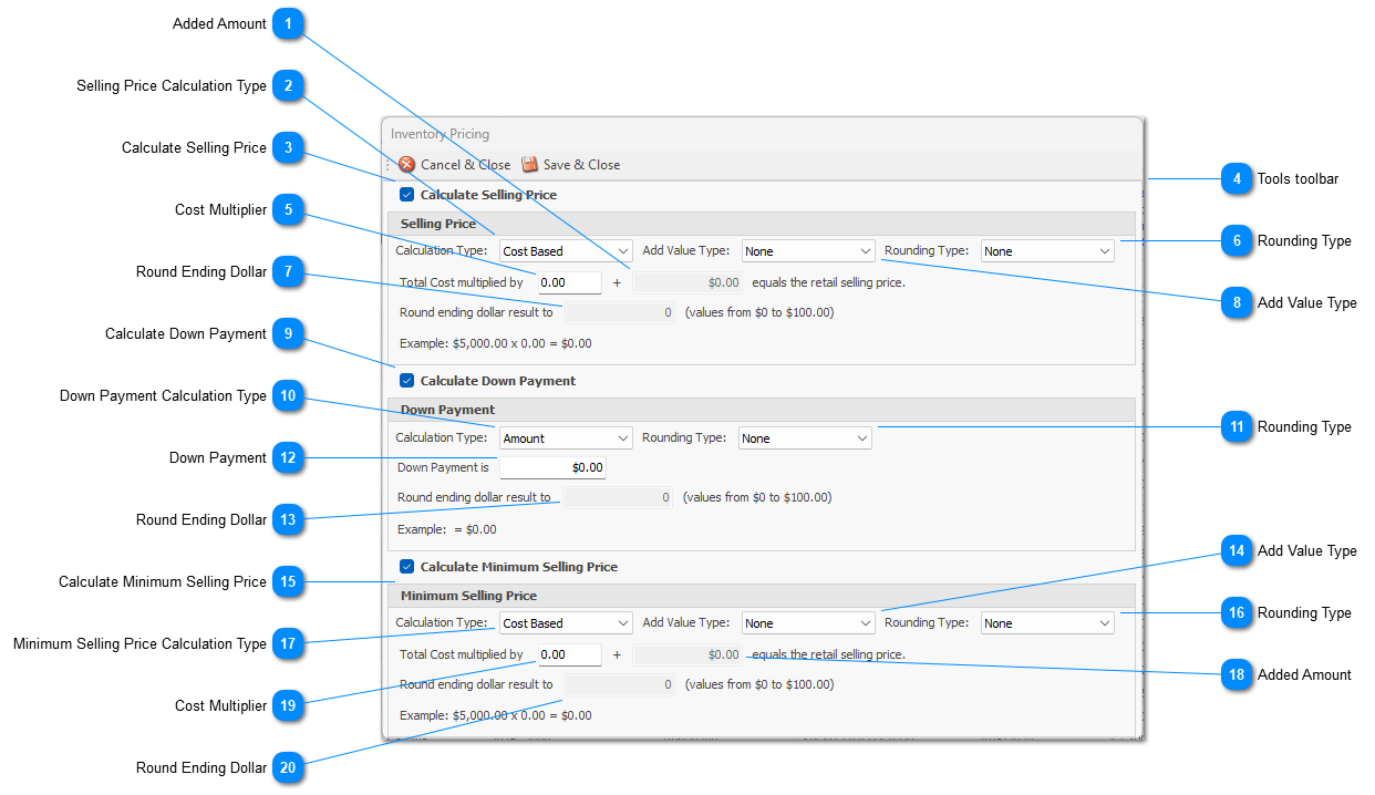 Inventory Pricing window