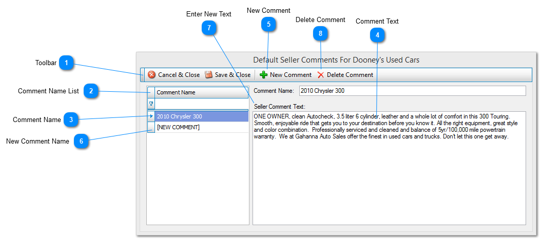 Inventory Web Comments Settings Window