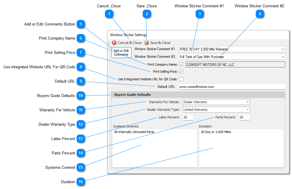 Inventory Window Sticker Settings