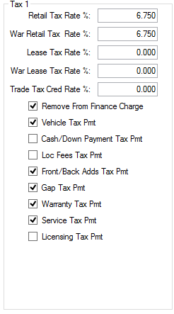 2. Tax 1 Settings