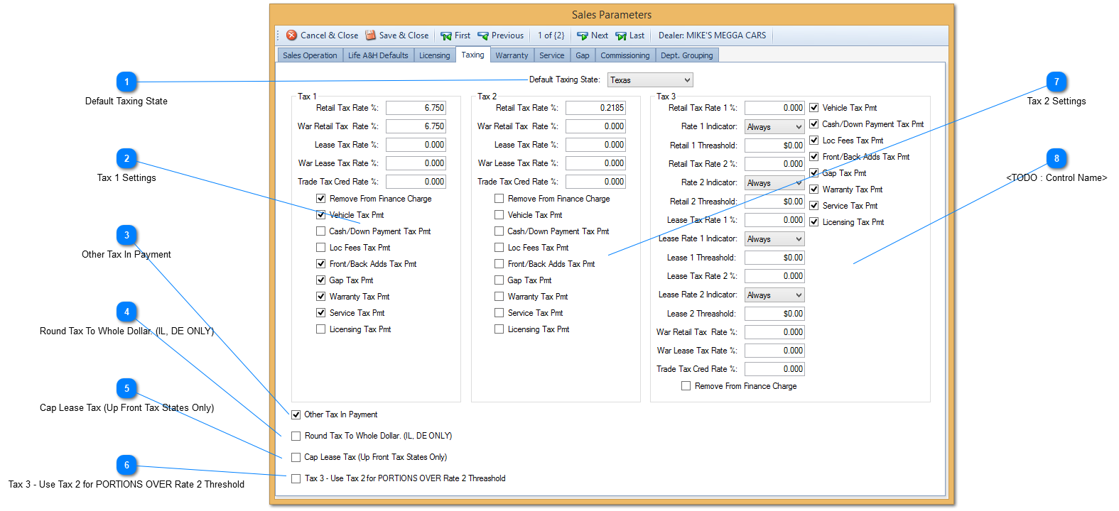 Taxing Defaults Tab