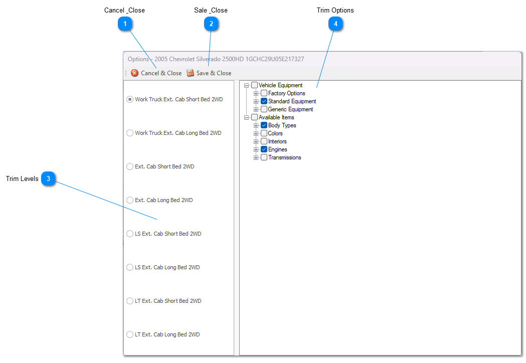 VIN Decoder Options window